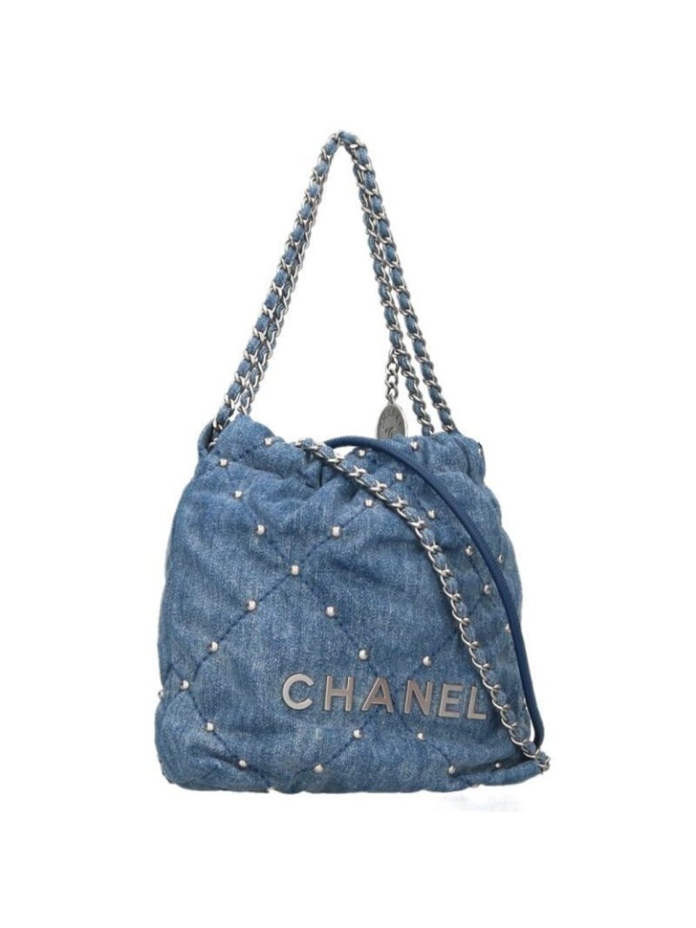 Chanel 22 Mini Denim Studded Chain Shoulder Bag
